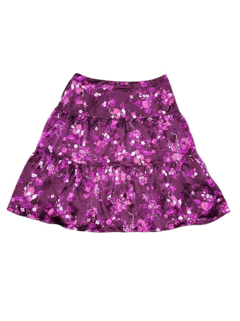 Silk Skirt Bannana Republic Cranberry Floral Three Tiered Lined Flounce Miss 4